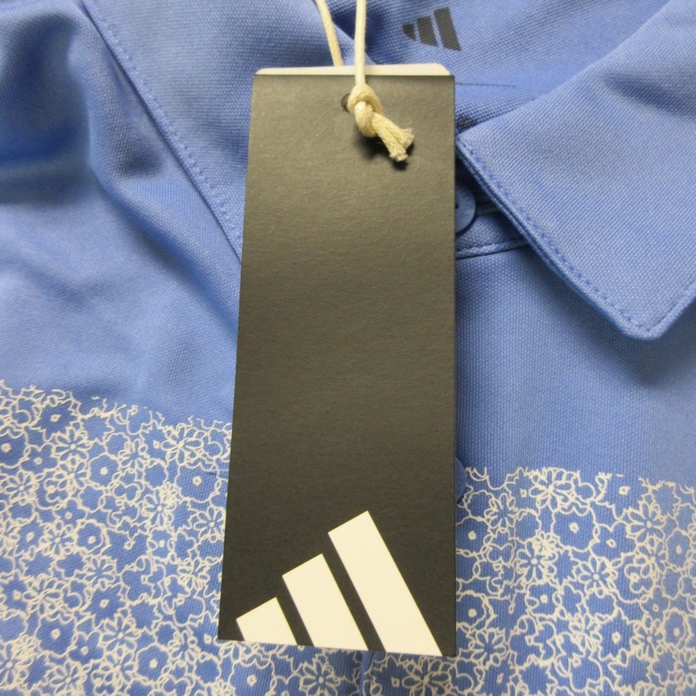 ADIDAS Chest Print Golf Polo‎ Shirt Mens Large Blue White Flowers Floral Top NWT - Picture 9 of 14